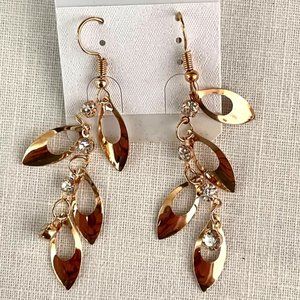Gold Plated Crystal Beads Dangling Earrings New